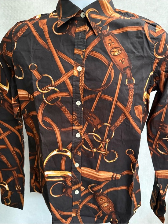 Lauren Ralph Lauren Tops - Women's Black Button-Down Shirt with Brown Bridle Print